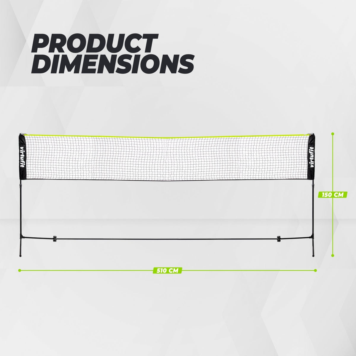 Filet de badminton et de tennis VirtuFit - 510 cm - Comprend un étui de transport.
