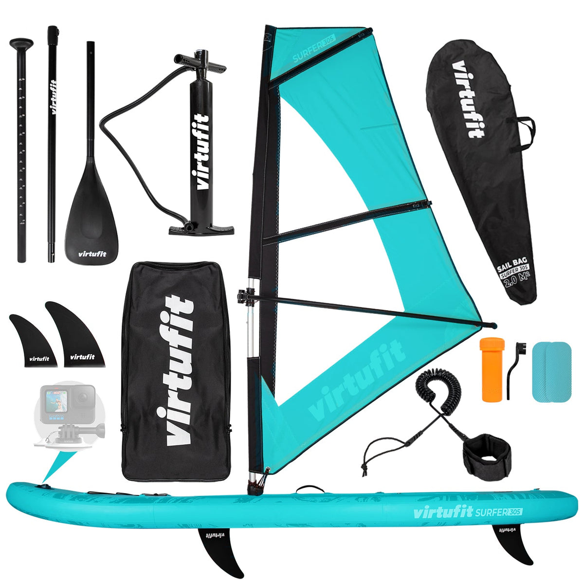 Virtufit Supboard Surfer 305 - Turquoise - Inclusief Windzeil en accessoires - Tweedekans - Hoofdafbeelding