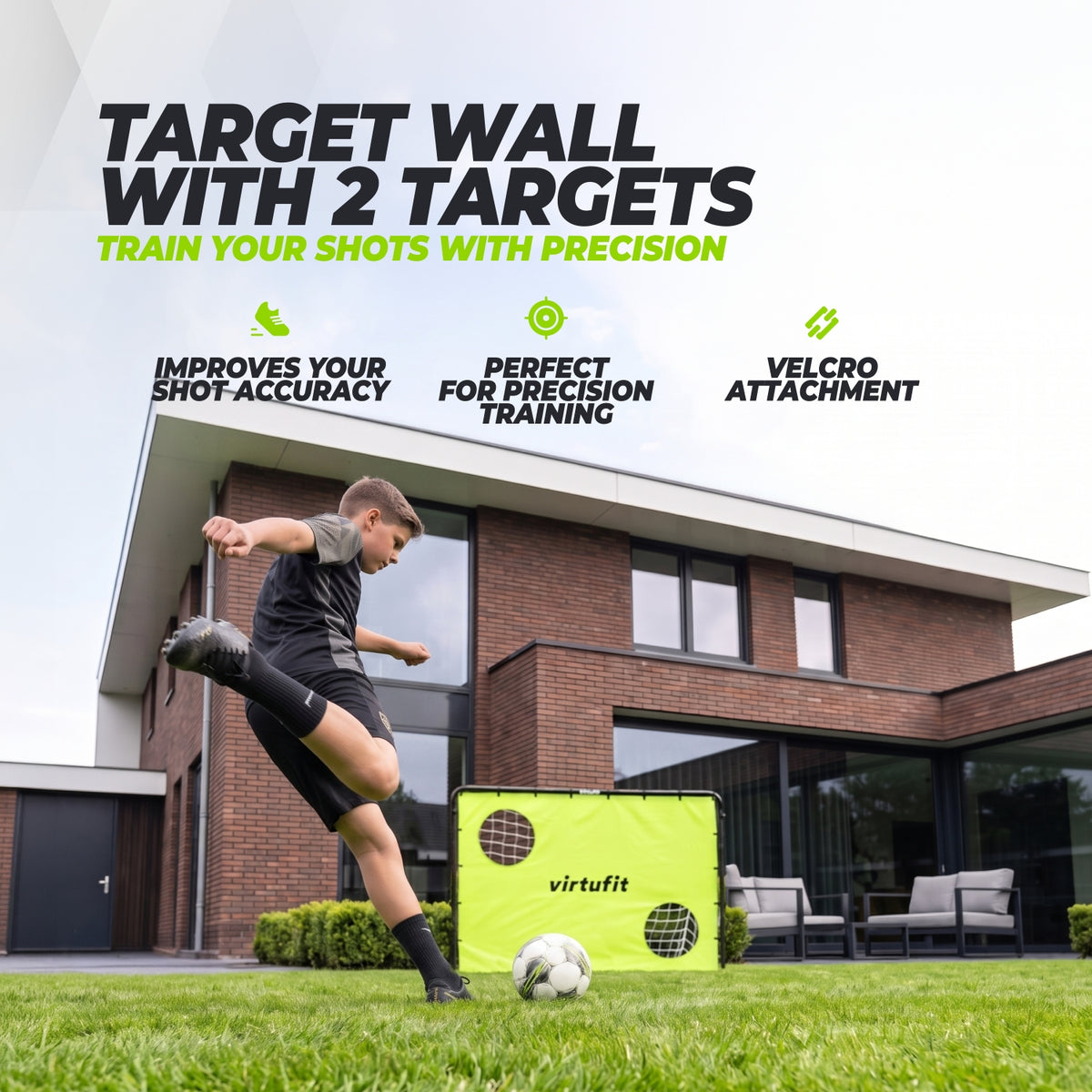 But de Football VirtuFit - Cage de Foot - 120 x 80 cm avec Mur Cible