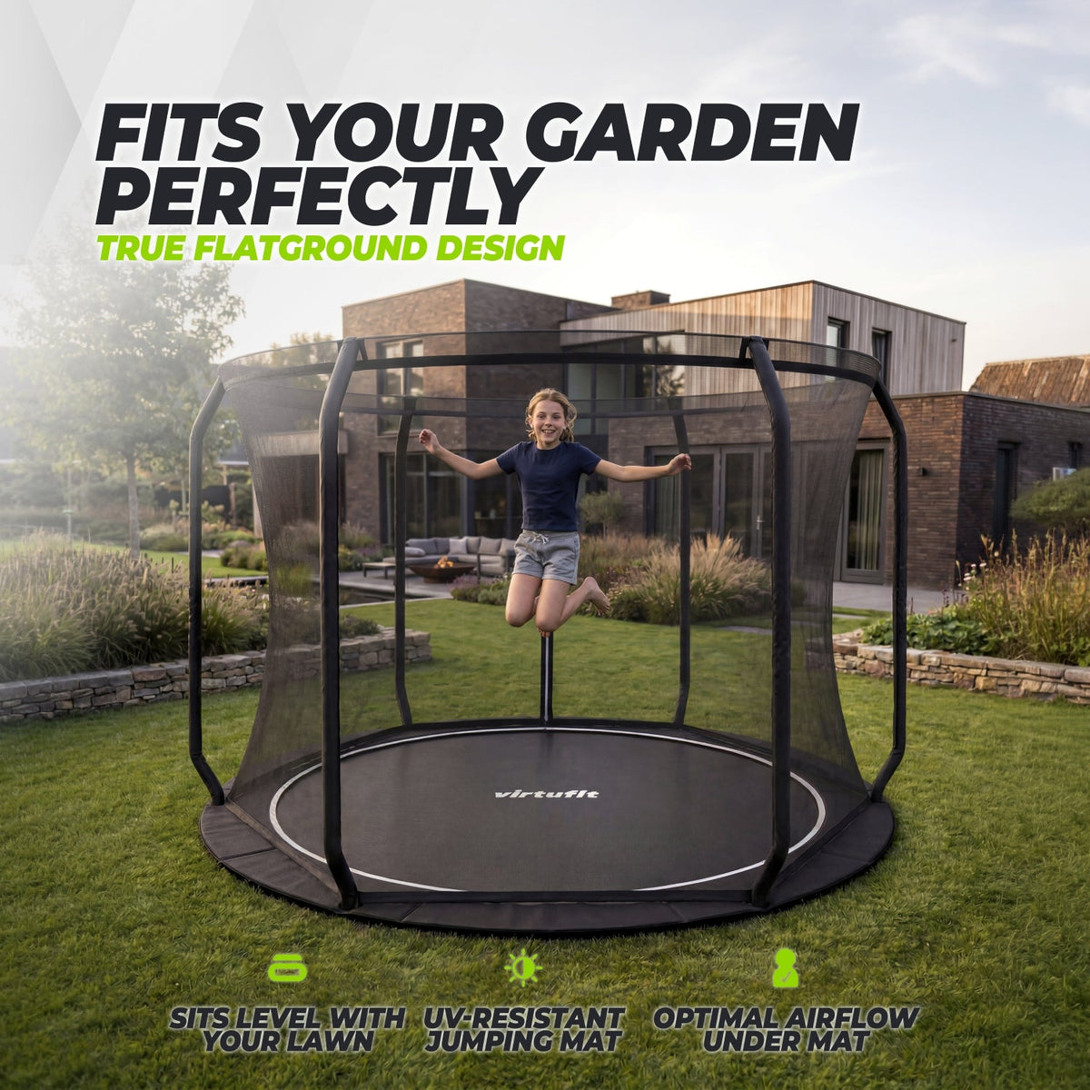 Trampoline VirtuFit Groundlevel 305 cm Inclusif Filet de sécurité
