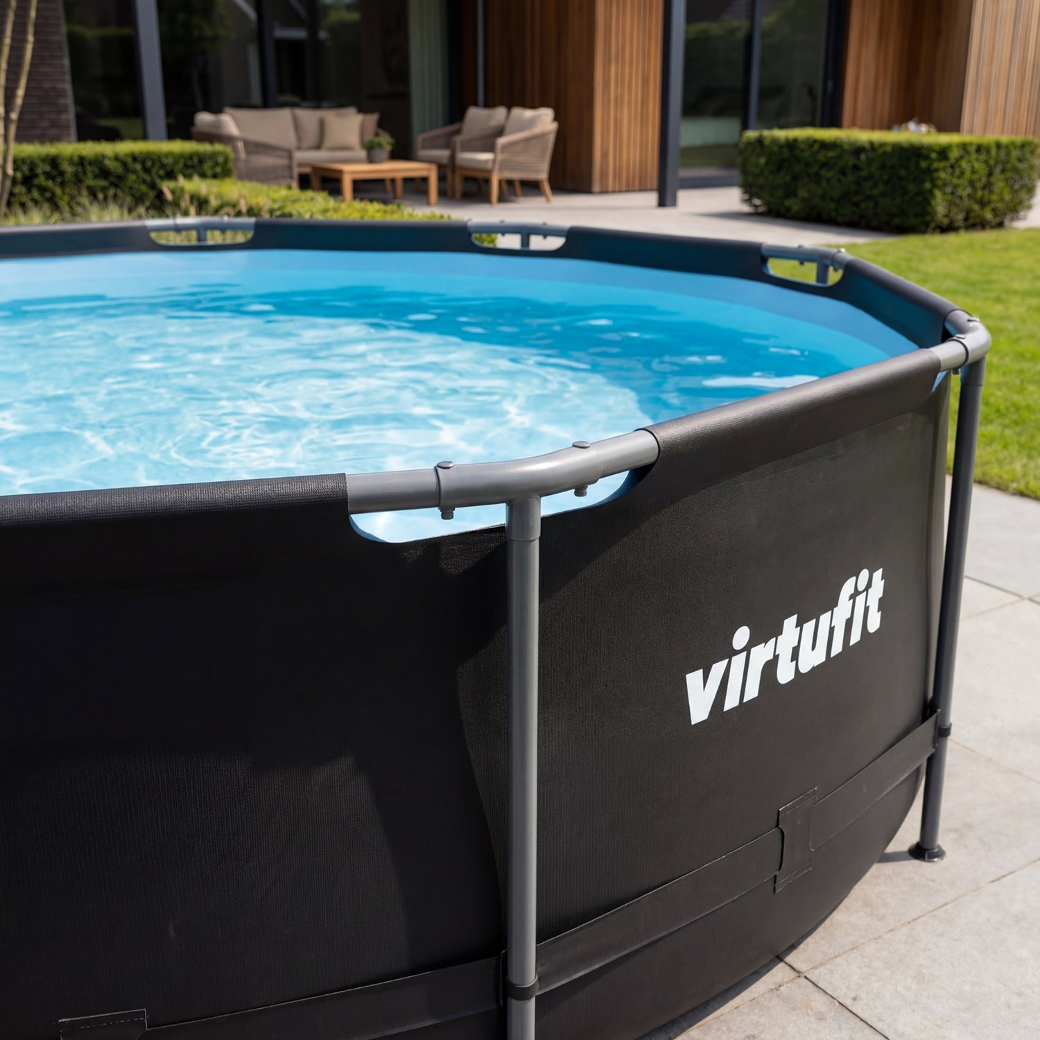 VirtuFit Rond Zwembad - Ø366 x 100 cm - Antraciet - Inclusief Filterpomp - Tweedekans - Detail