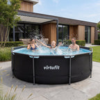 VirtuFit Rond Zwembad - Ø366 x 100 cm - Antraciet - Inclusief Filterpomp - Tweedekans - Aanzicht