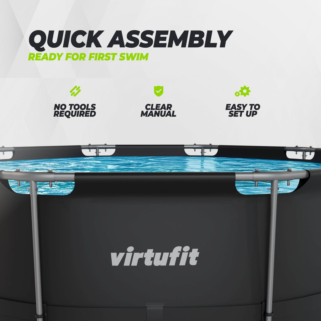 VirtuFit Rond Zwembad - Ø366 x 100 cm - Antraciet - Inclusief Filterpomp - Tweedekans - Afbeelding 7