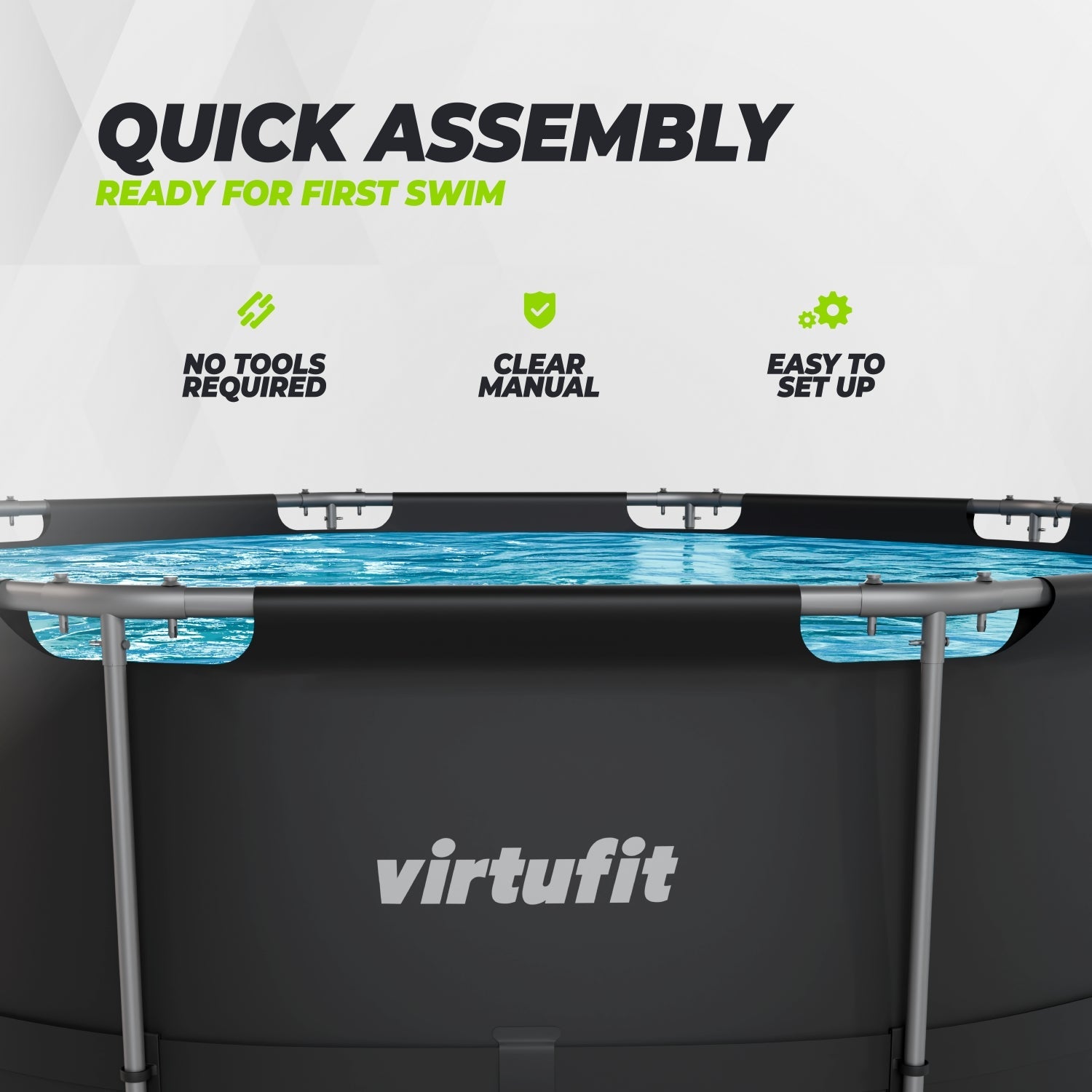 VirtuFit Rond Zwembad - Ø366 x 100 cm - Antraciet - Inclusief Filterpomp - Tweedekans - Afbeelding 7