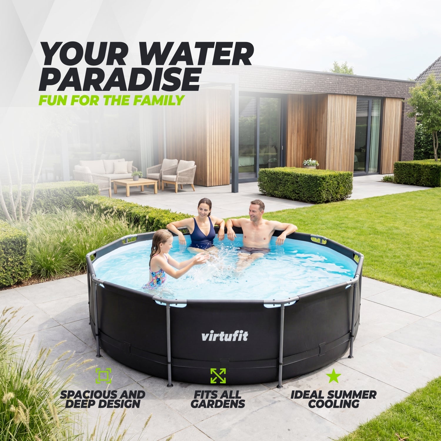 VirtuFit Rond Zwembad - Ø366 x 100 cm - Antraciet - Inclusief Filterpomp - Tweedekans - Afbeelding 5