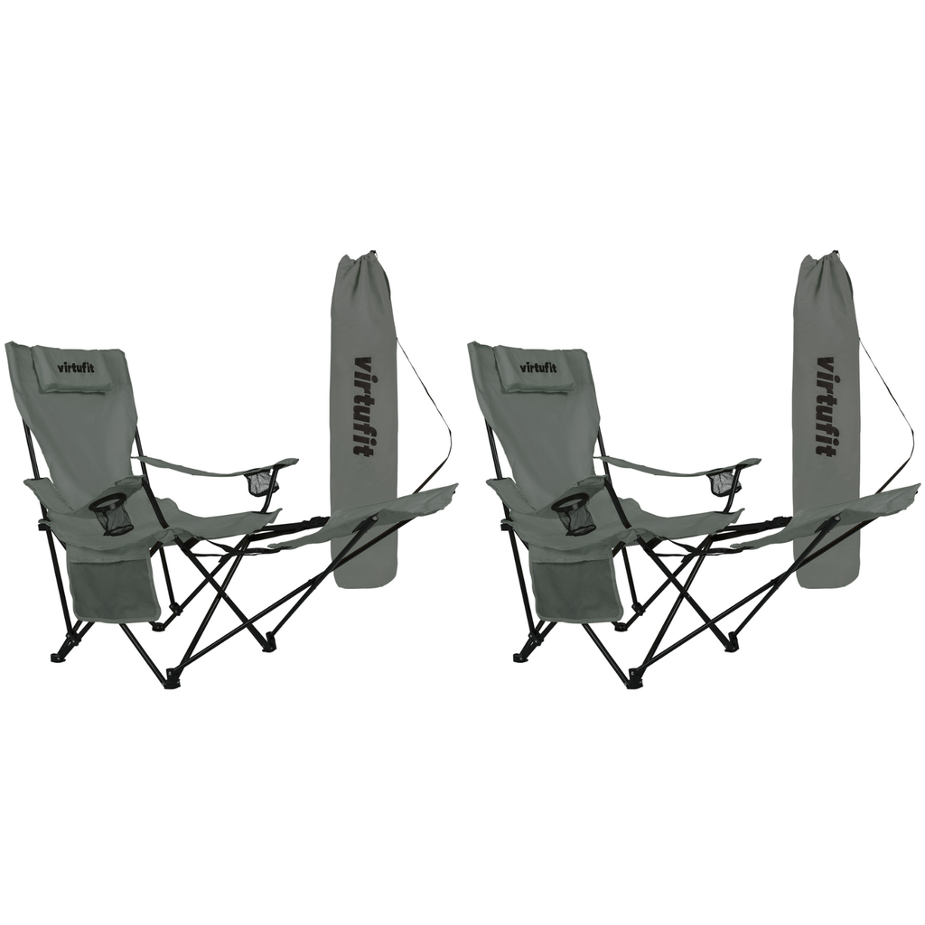 VirtuFit Campingstoel opvouwbaar met voetsteun - Strandstoel - Grijs - Set van 2