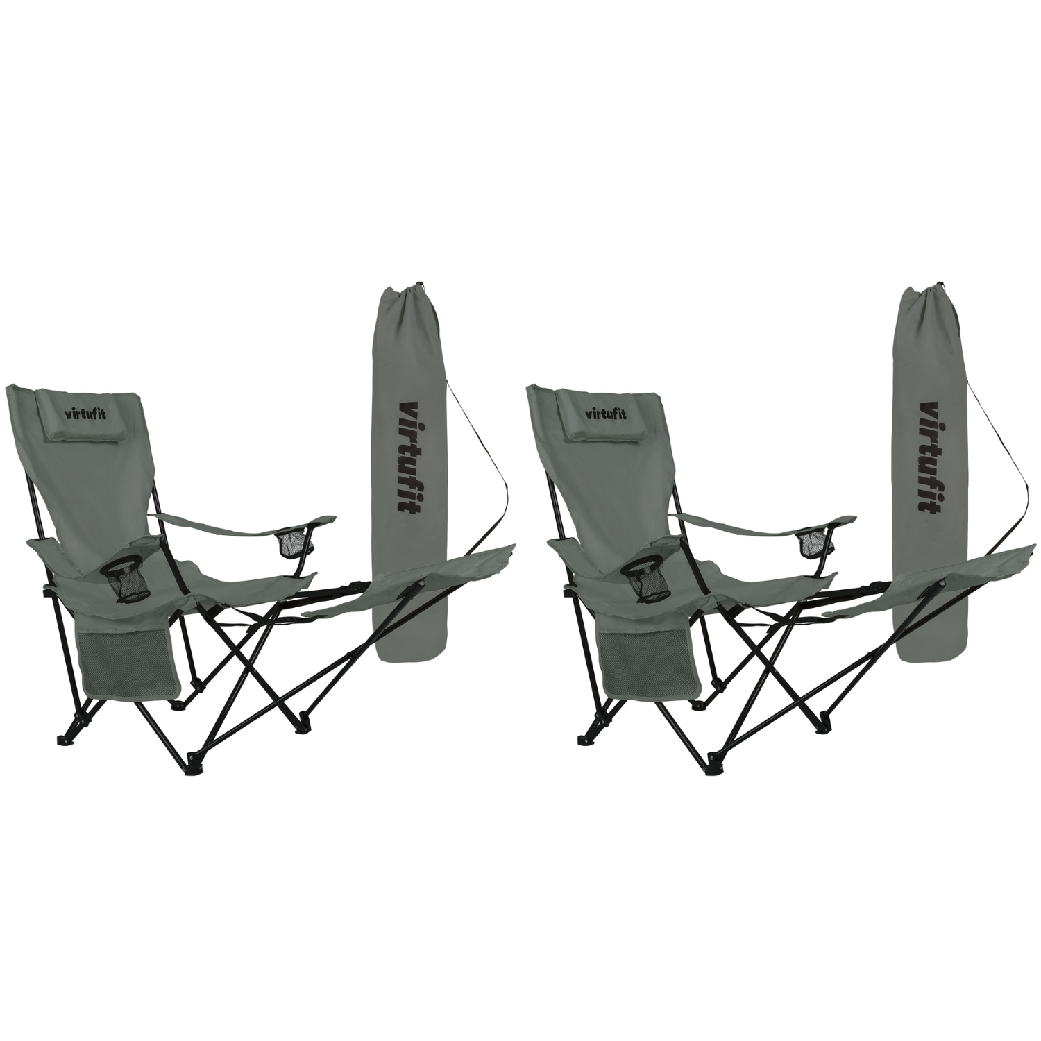 VirtuFit Campingstoel opvouwbaar met voetsteun - Strandstoel - Grijs - Set van 2