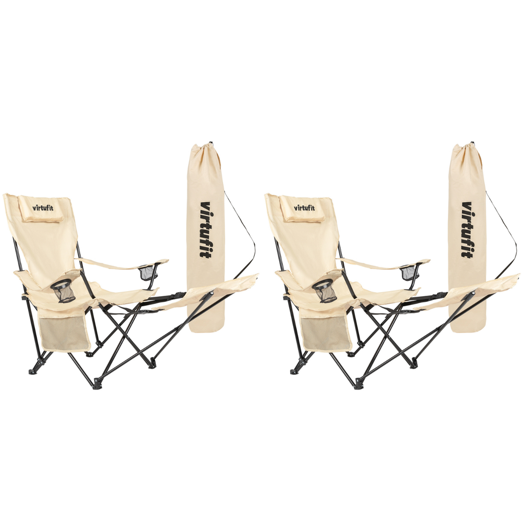 VirtuFit Campingstoel opvouwbaar met voetsteun - Strandstoel - Beige - Set van 2