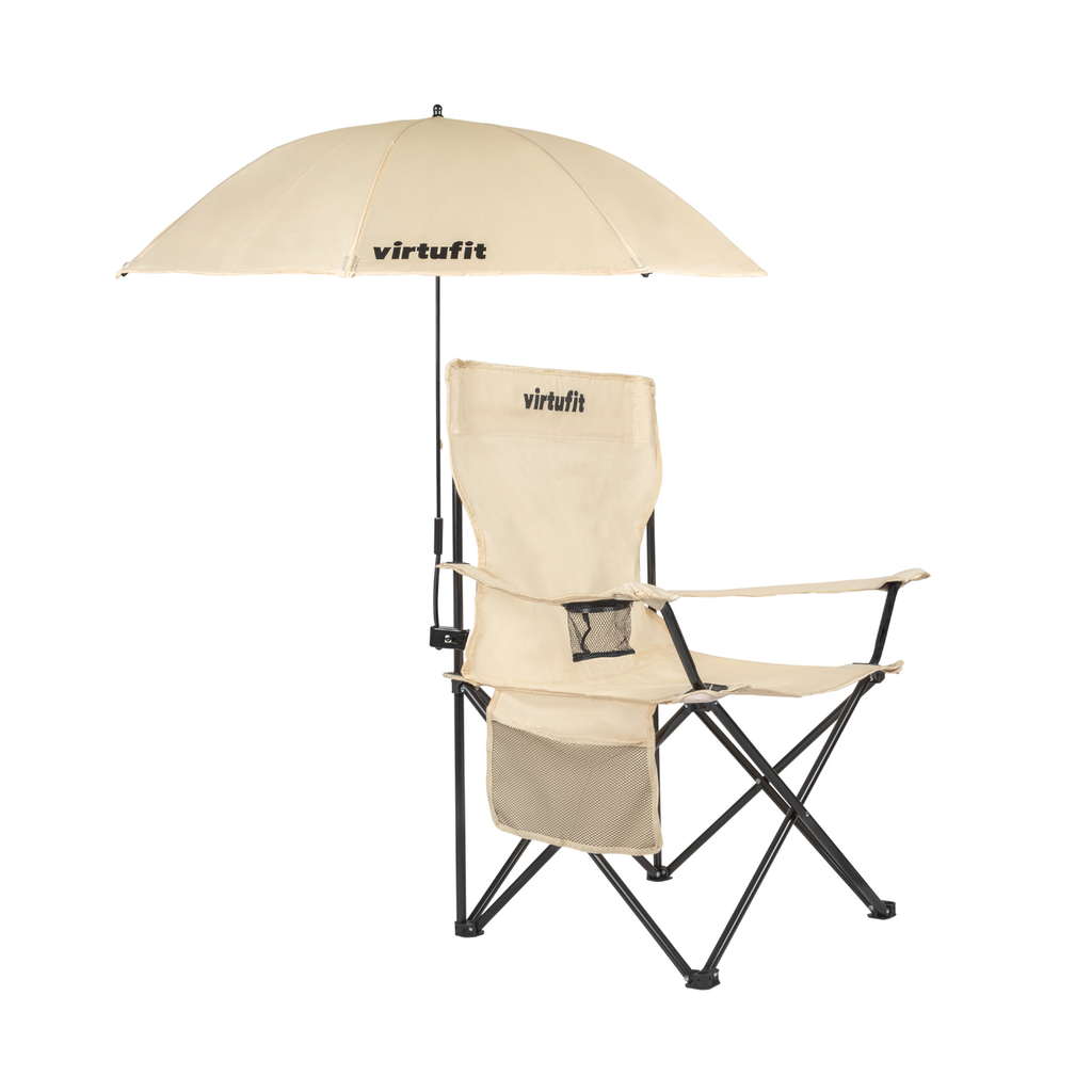VirtuFit Opvouwbare Camping Stoel - Inclusief Universele Stoelparasol - Beige