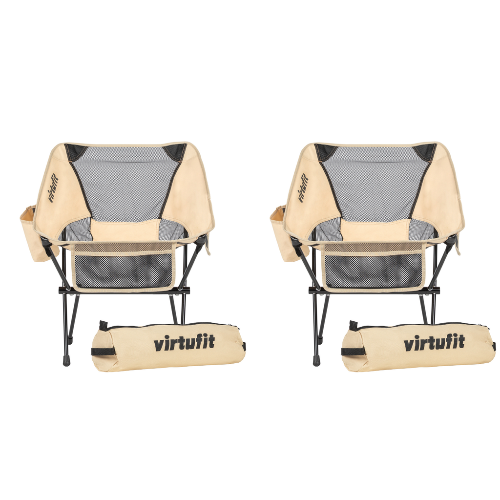 VirtuFit Camping Stoel Compact - Opvouwbaar - Beige - Set van 2 - Hoofdafbeelding
