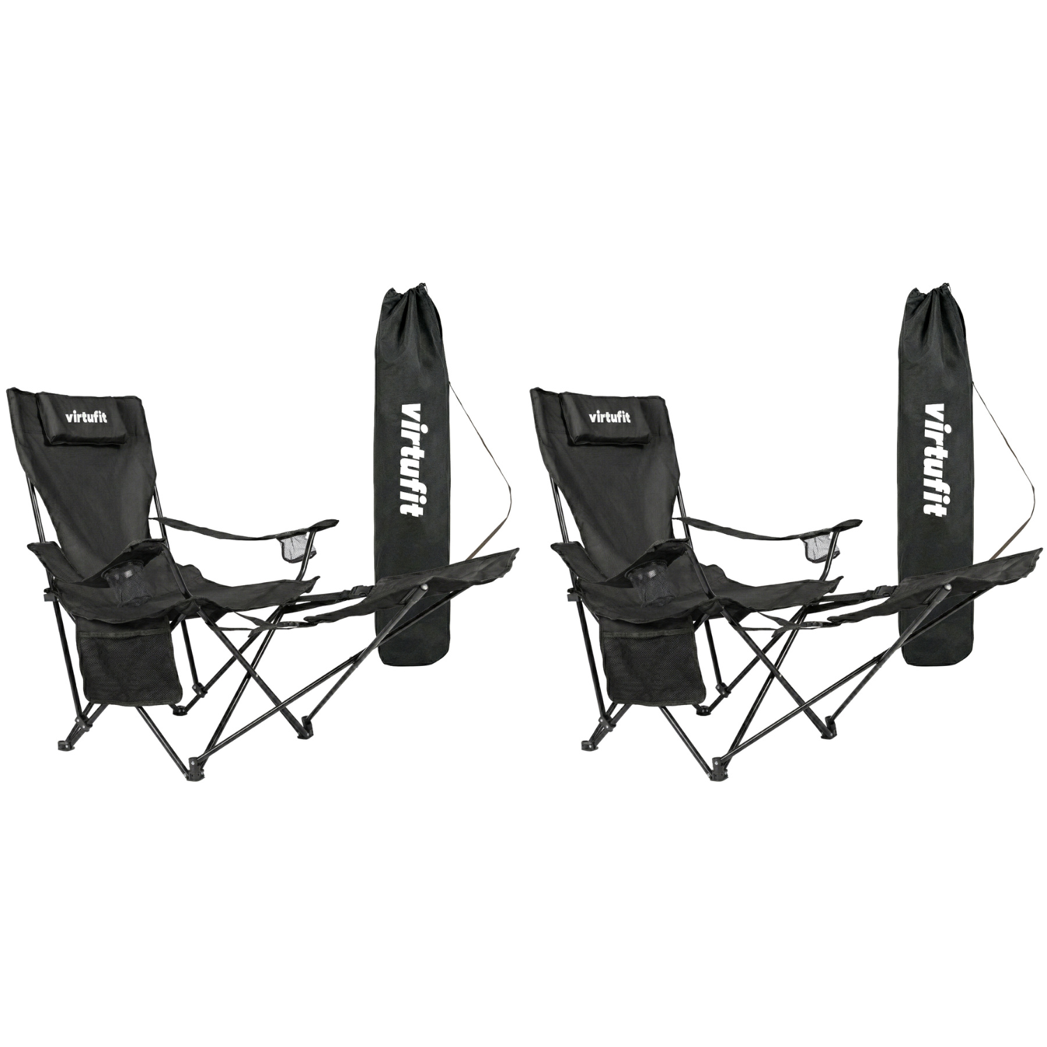 VirtuFit Campingstoel opvouwbaar met voetsteun - Strandstoel - Zwart - Set van 2