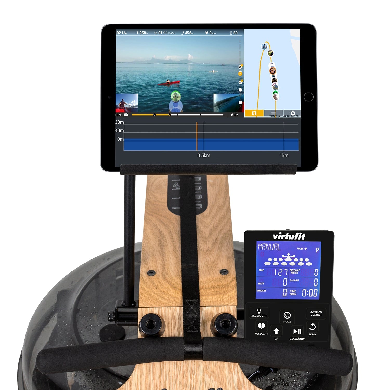 VirtuFit Elite Water Resistance Houten Roeitrainer - Hout/Oak - Afbeelding 15