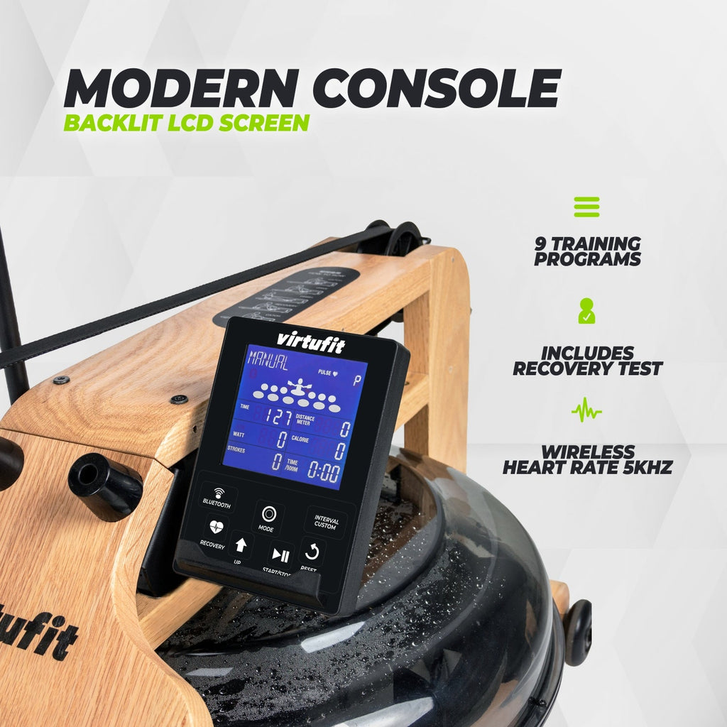 VirtuFit Elite Water Resistance Houten Roeitrainer - Hout/Oak - Afbeelding 7