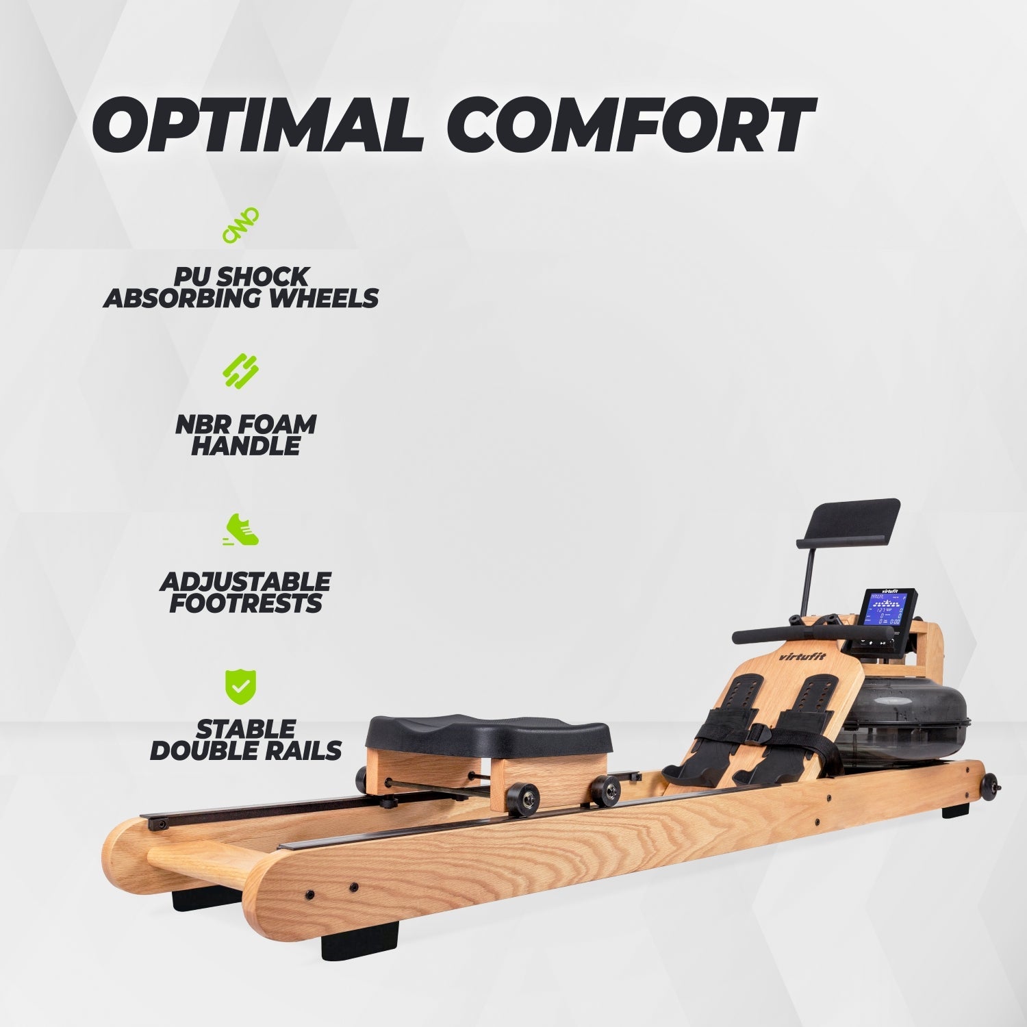 VirtuFit Elite Water Resistance Houten Roeitrainer - Hout/Oak - Afbeelding 5