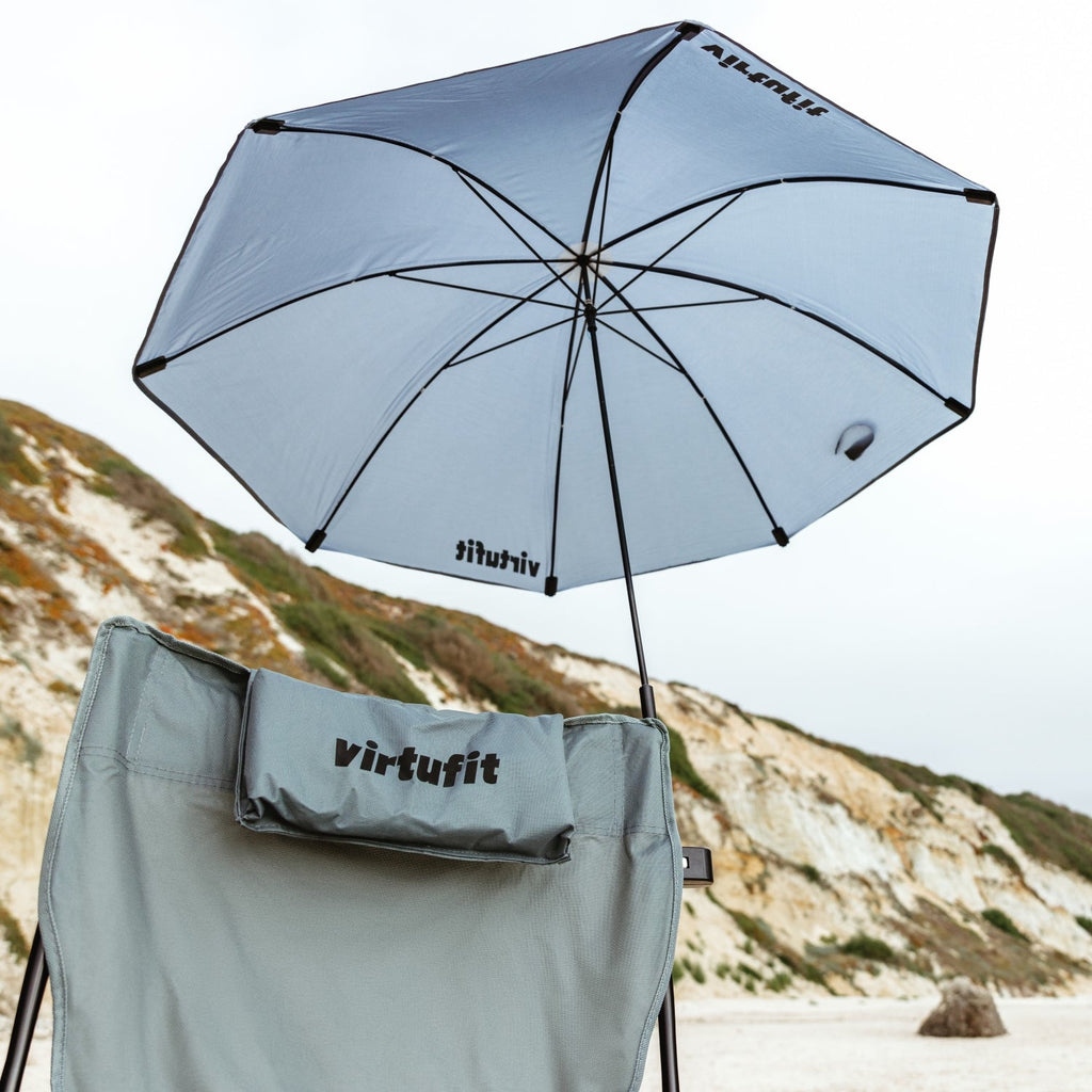 VirtuFit Opvouwbare Camping Stoel - Inclusief Universele Stoelparasol - Zwart