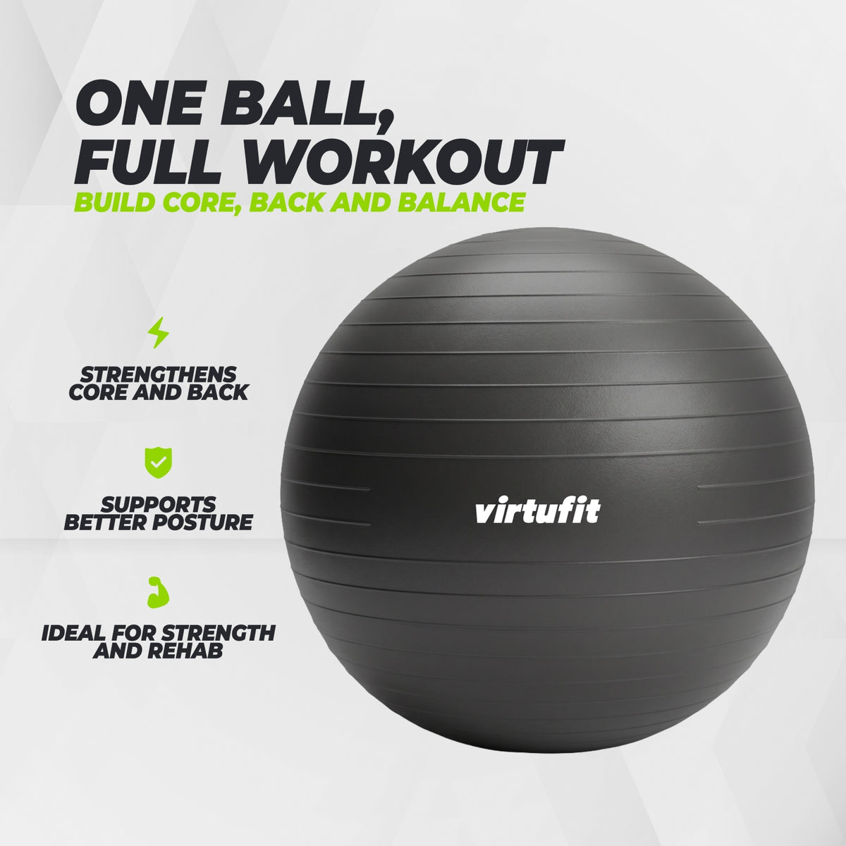 VirtuFit Anti-Burst Fitness Ball Pro - Avec Pompe - Noir - 85 cm