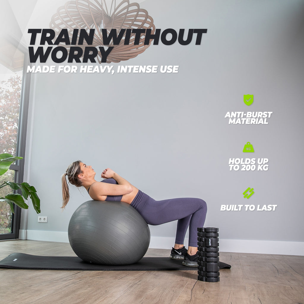 VirtuFit Anti-Burst Fitness Ball Pro – Avec Pompe – Noir – 65 cm