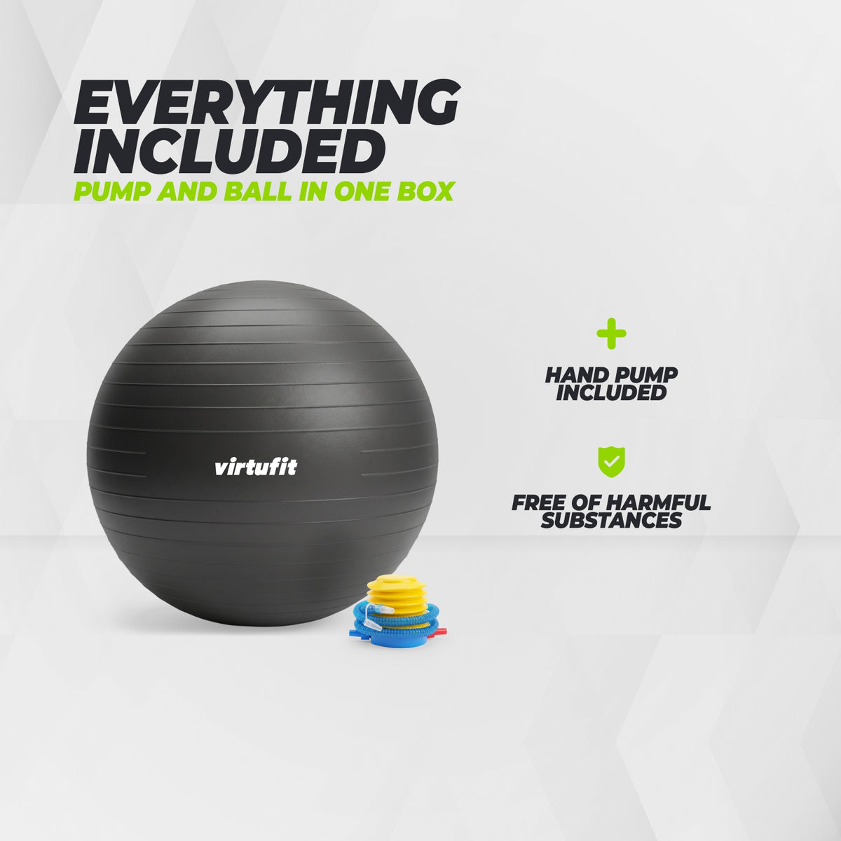 VirtuFit Anti-Burst Fitness Ball Pro - Avec Pompe - Noir - 45 cm