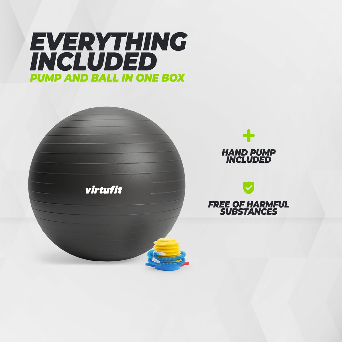 VirtuFit Anti-Burst Fitness Ball Pro - Avec Pompe - Noir - 55 cm
