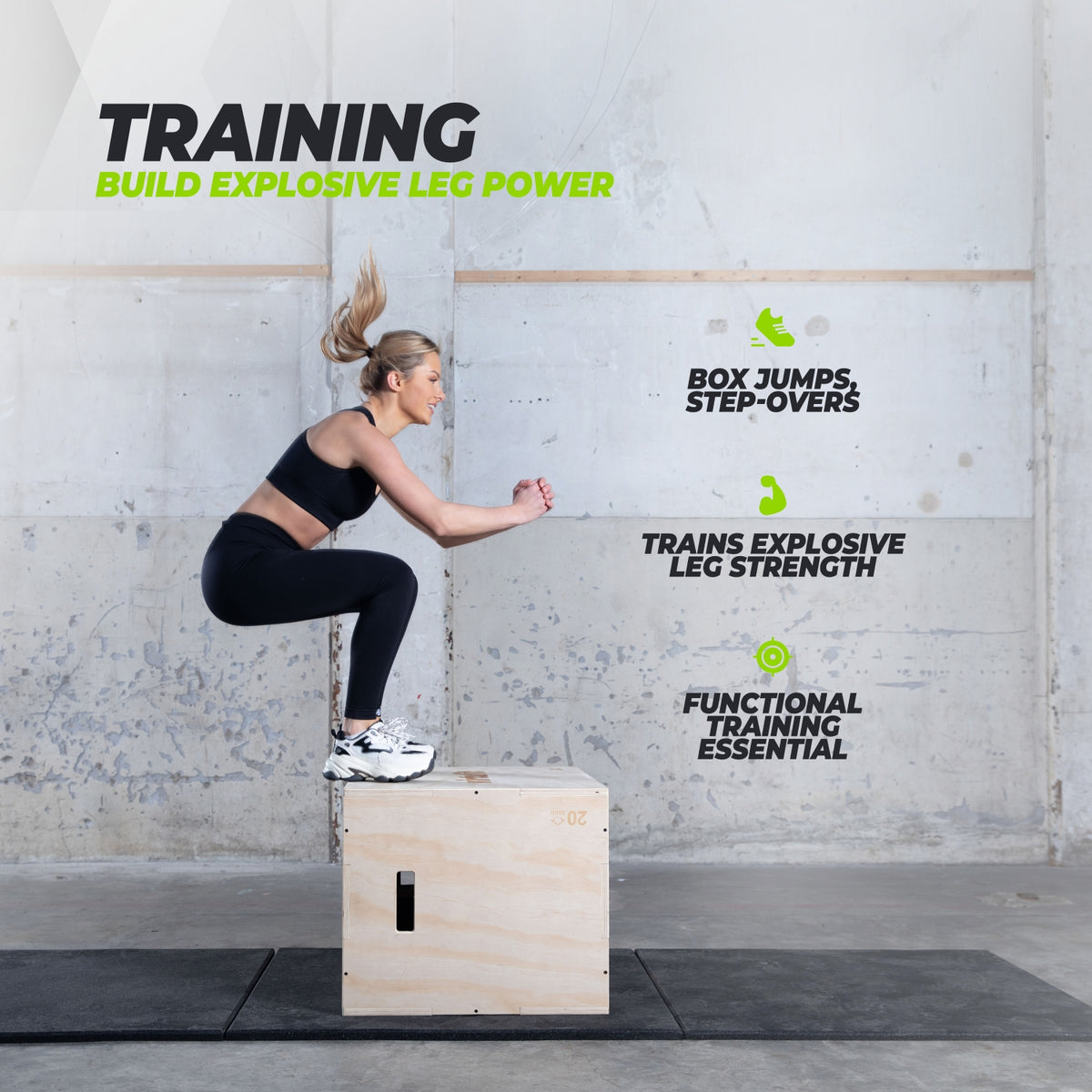 VirtuFit Plyo Box 3-en-1 en bois - Grand - 50 x 60 x 75 cm