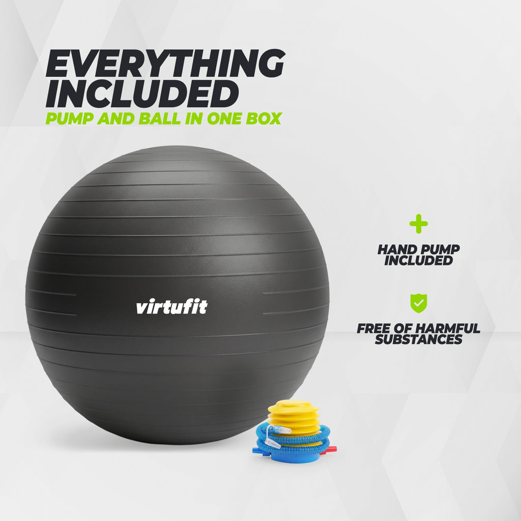 VirtuFit Anti-Burst Fitness Ball Pro - Avec Pompe - Noir - 85 cm