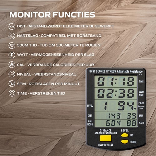 Fluid Rower Apollo Plus Roeitrainer - display