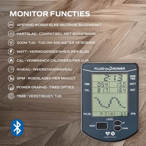 Fluid Rower Roeitrainer Apollo XL - monitor