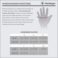 harbinger women's power fitness handschoenen blauw maattabel