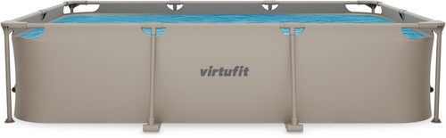 Vooraanzicht van het beige VirtuFit Rechthoekig Frame Zwembad met een duidelijk zichtbaar merklogo op de zijkant.