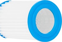Zijaanzicht van de cilindrische witte VirtuFit filtercartridge met blauwe uiteinden voor een optimale zwembadreiniging
