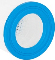 Detailopname van de blauwe rubberen ring en de interne structuur van de VirtuFit zwembad filtercartridge