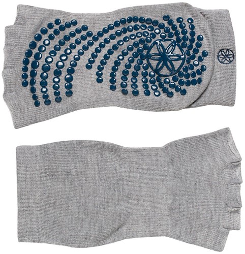 Gaiam Grippy Toeless Yoga Socks - Anti-slip Yogasokken - Grijs / Teal Blauw