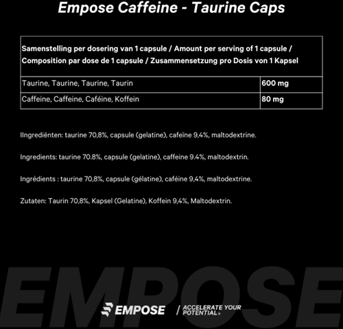Empose Nutrition Cafeïne / Taurine Caps - 100 Capsules-2