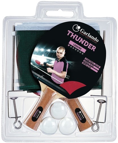 Garlando Thunder Plus Tafeltennis Set - 2 Bats en 3 Pingpongballen - Net en Palen