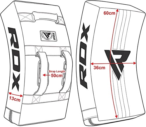 RDX Sports Gel Padded Curved Kick Shield Infographic Afmetingen