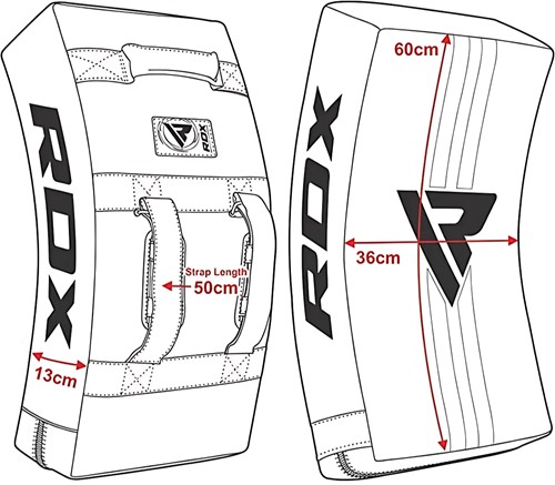RDX Sports Gel Padded Curved Kick Shield Infographic Afmetingen