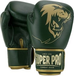 Super Pro Combat Gear Warrior SE Lederen (Kick)Bokshandschoenen - Groen/Goud