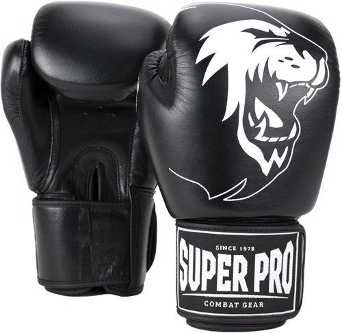 Super Pro Combat Gear Warrior Lederen (Kick)Bokshandschoenen - Zwart/Wit