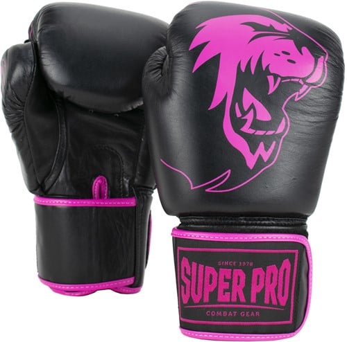 Super Pro Combat Gear Warrior Lederen (Kick)Bokshandschoenen - Zwart/Roze