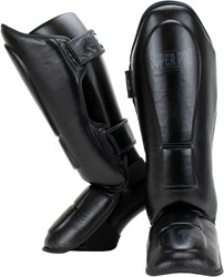 Super Pro Combat Gear Guardian Lederen Scheenbeschermers - Zwart