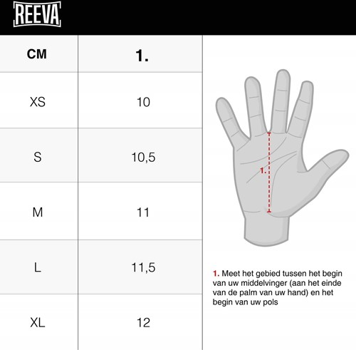 Reeva Sport Handschoenen 1.0 - Crossfit Handschoenen - Maattabel