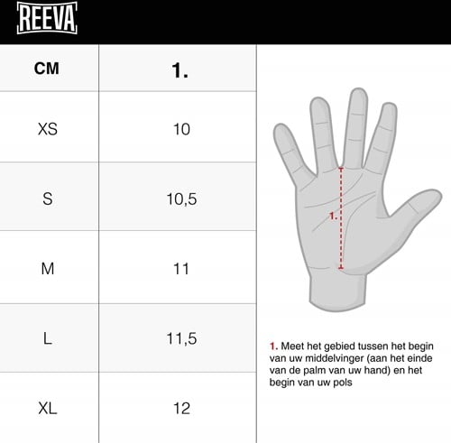 Reeva Sport Handschoenen 2.0 - Crossfit Handschoenen - Maattabel