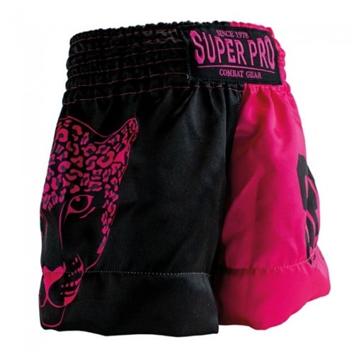 Super Pro Leopard Kids (Thai) Boxing Shorts - Zwart/Roze