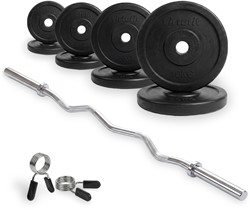 Kit d'Haltères en Caoutchouc VirtuFit - Barre EZ Curl - Collier à ressort - 30 mm - 43 kg