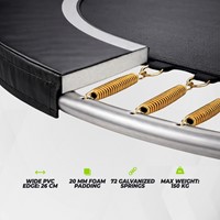 Detailopname van de VirtuFit Premium Trampoline 366 cm met 72 verzinkte veren een brede PVC rand en 20 mm foam padding.