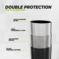 Detailweergave van het roestbestendige VirtuFit frame met zwarte poedercoating en een staaldikte van 1.2 mm.