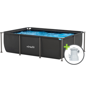 VirtuFit Rechthoekig Zwembad - 260 X 180 X 66 Cm - Antraciet - Inclusief Filterpomp