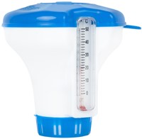 VirtuFit drijvende zwembad thermometer vooraanzicht met blauw wit ontwerp en duidelijke temperatuur schaal in graden Celsius