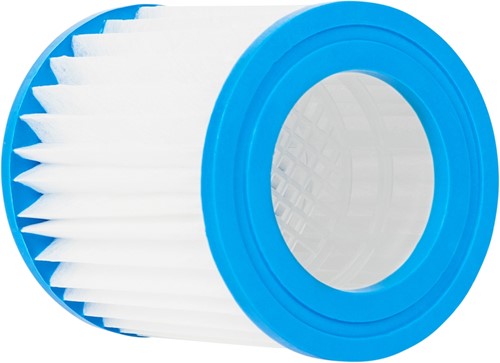 Zijaanzicht van de witte VirtuFit Filter Cartridge Type H met lamellenstructuur en blauwe eindkappen voor optimale waterfiltratie.