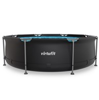 Vooraanzicht van het compacte VirtuFit opzet zwembad in antraciet uitvoering met een stevig metalen frame.